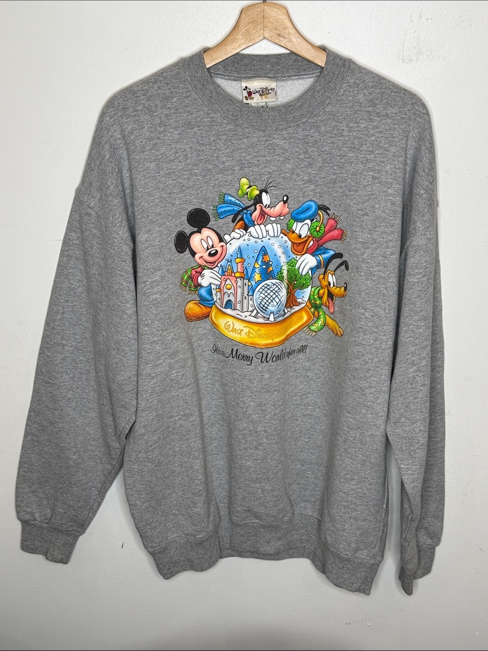 Vintage 90s Disney Its a Merry World After All Gray Crewneck Sweatshirt XL